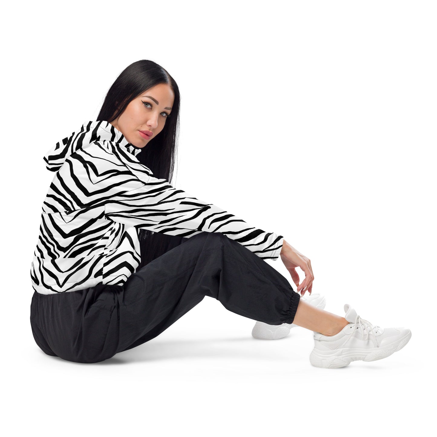 Striped Zebra Vibrance Women’s Cropped Windbreaker - FLAKOUT