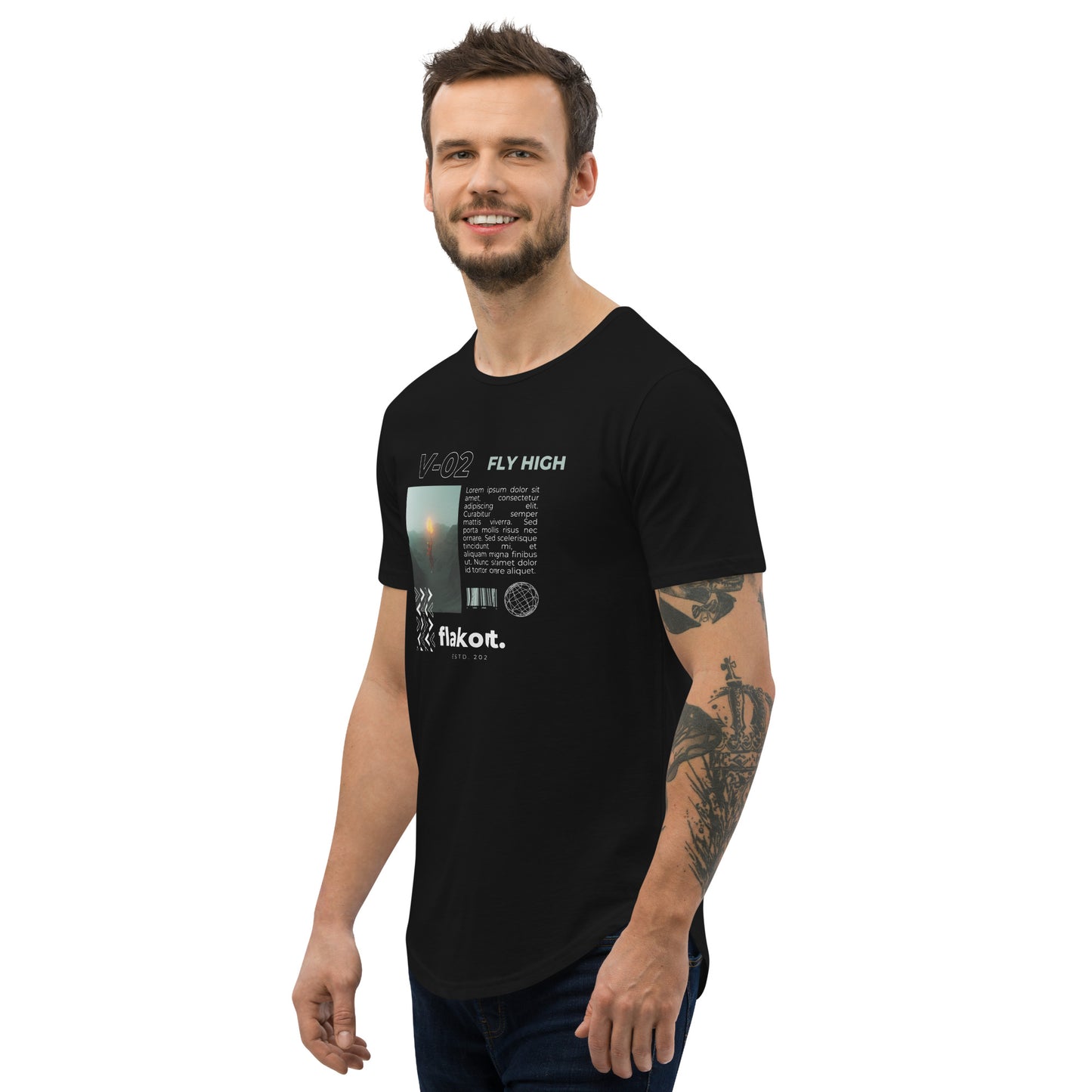 Fly High Voyager Men's Curved Hem T-Shirt - FLAKOUT