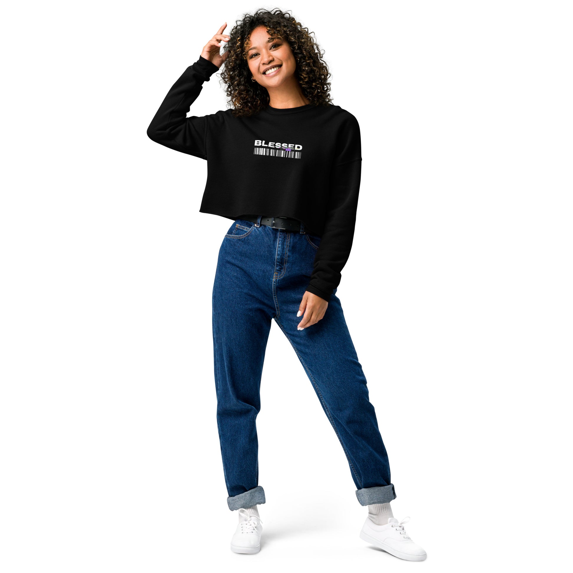 Divine Grace Blessed Women's Crop Sweatshirt - Black - FLAKOUT