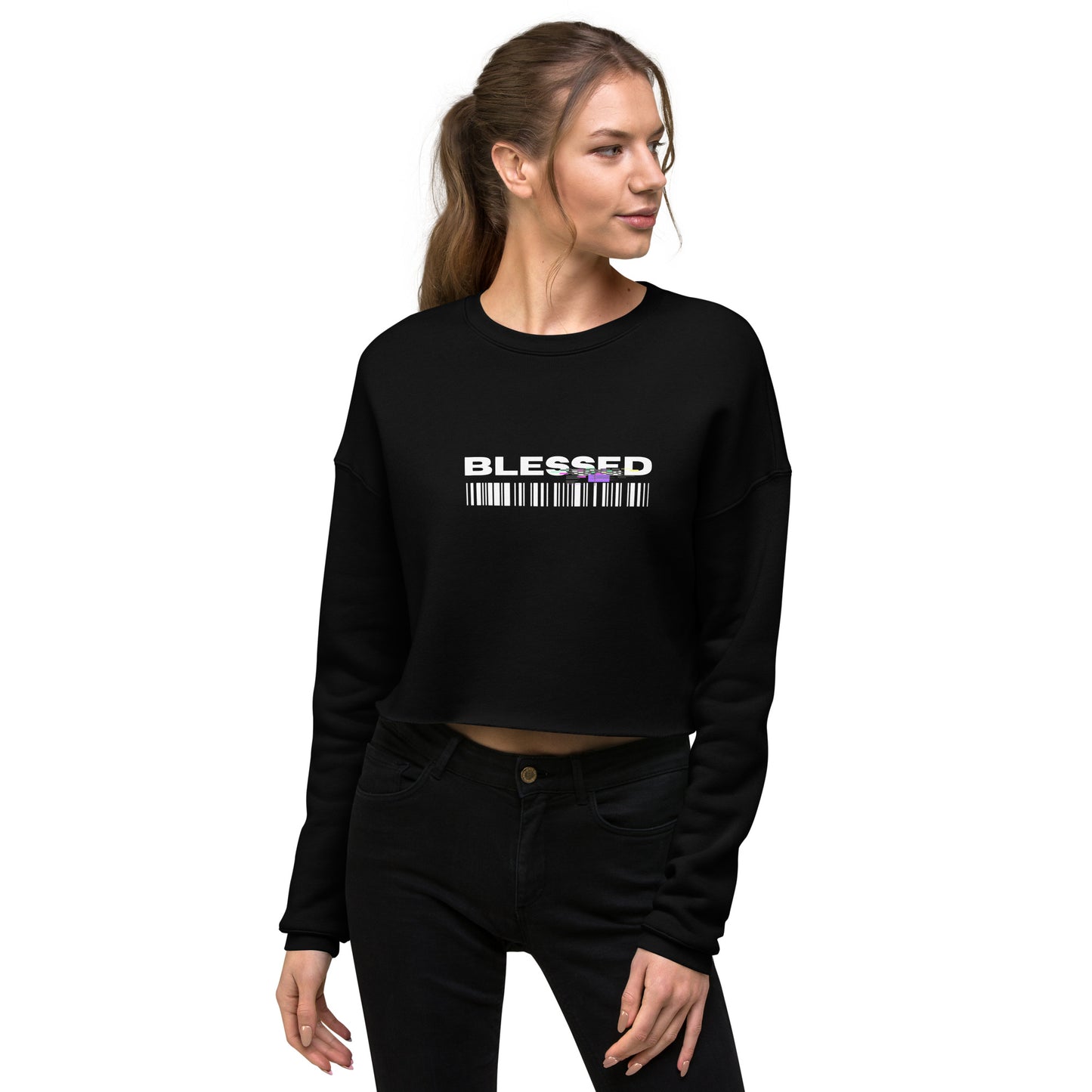 Divine Grace Blessed Women's Crop Sweatshirt - Black - FLAKOUT