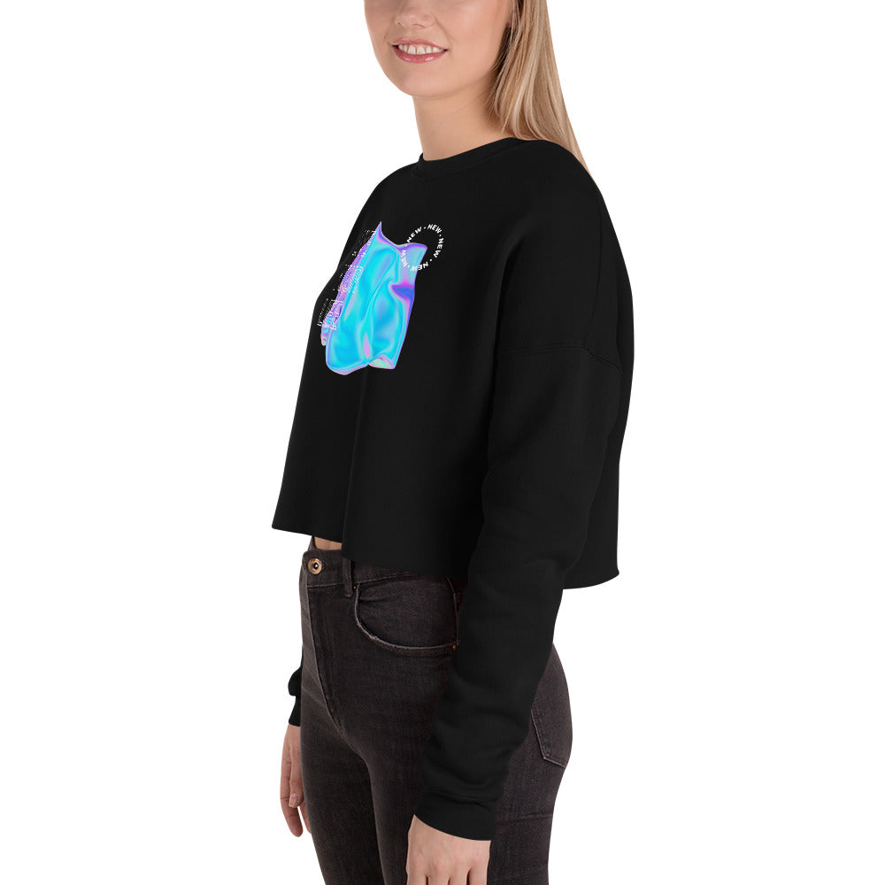 Vivid Existence Live Your Life Women's Crop Sweatshirt - Black - FLAKOUT