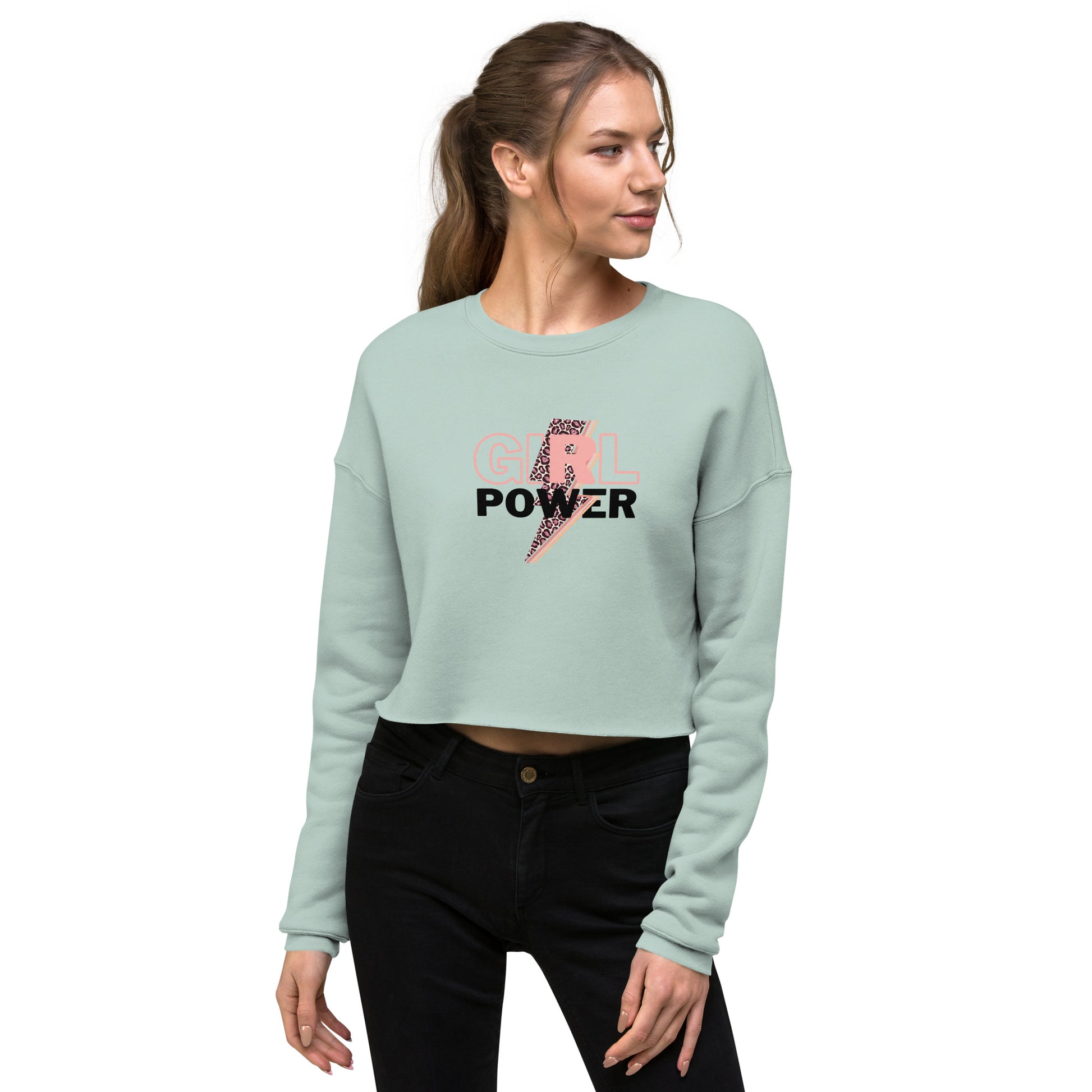 Queenly Girl Power Rebellion Women's Crop Sweatshirt - Dusty Blue - FLAKOUT