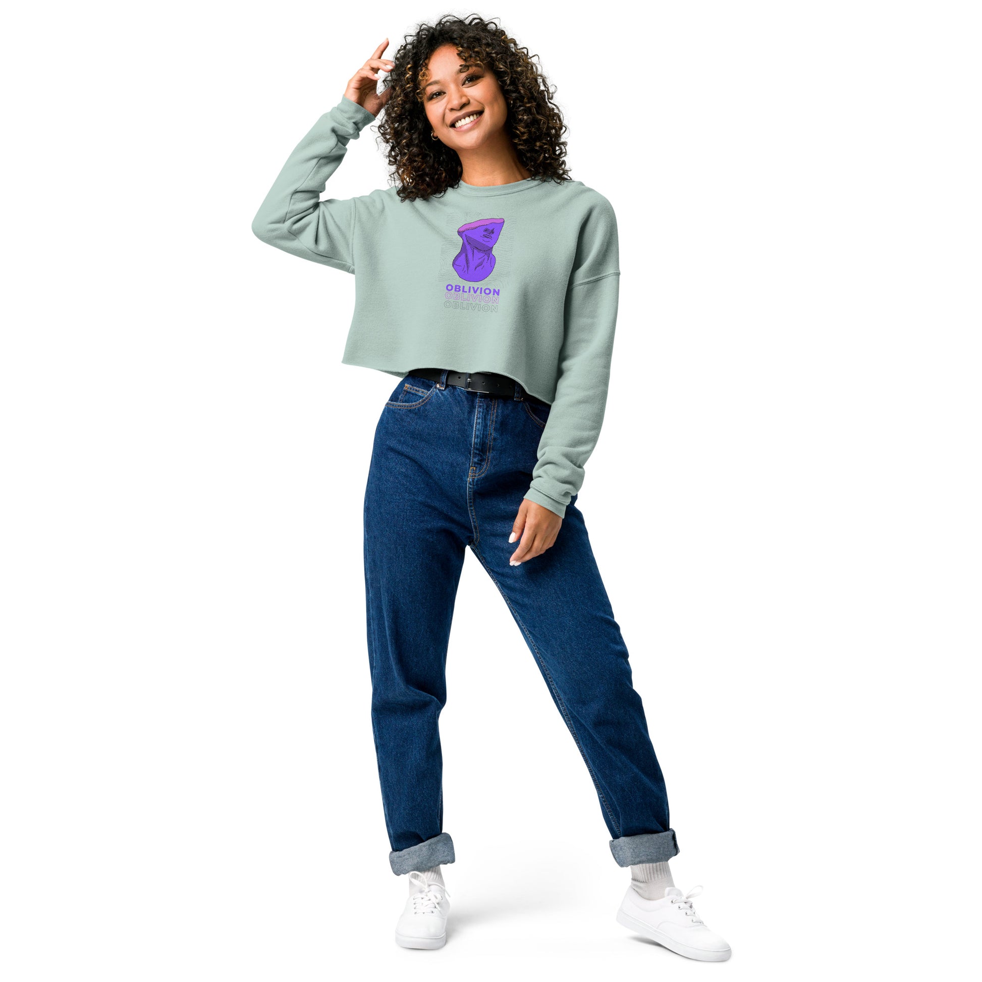 Violet Veil Of Oblivion Women's Crop Sweatshirt - Dusty Blue - FLAKOUT