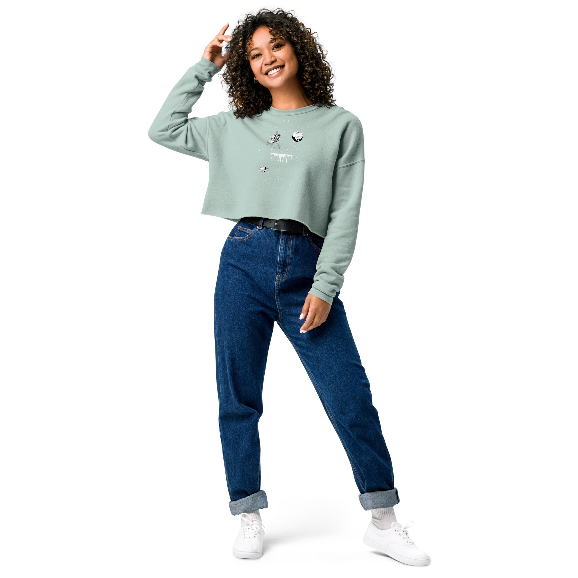 Astronaut Women's Crop Sweatshirt - Dusty Blue - FLAKOUT