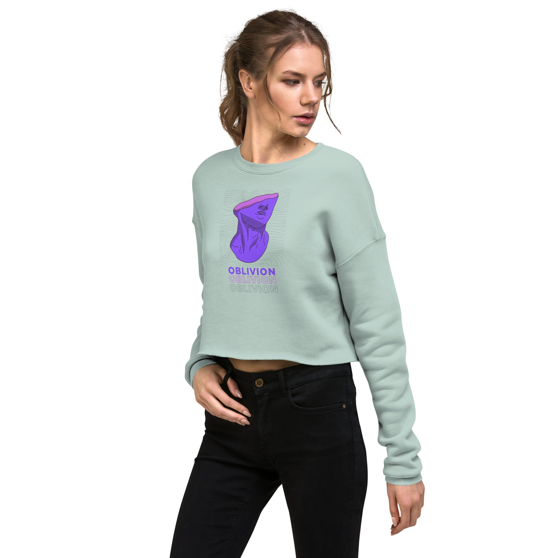 Violet Veil Of Oblivion Women's Crop Sweatshirt - Dusty Blue - FLAKOUT