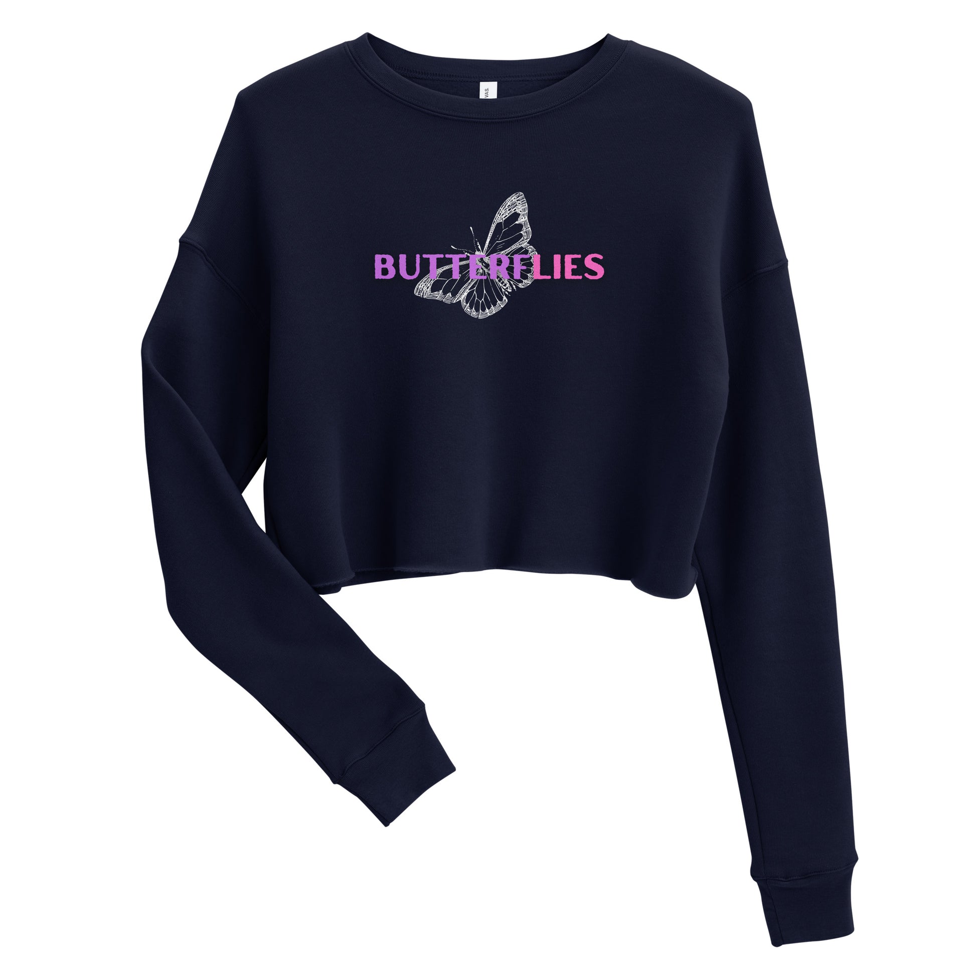 Whispers Of Wings Butterflies Women's Crop Sweatshirt - Navy - FLAKOUT